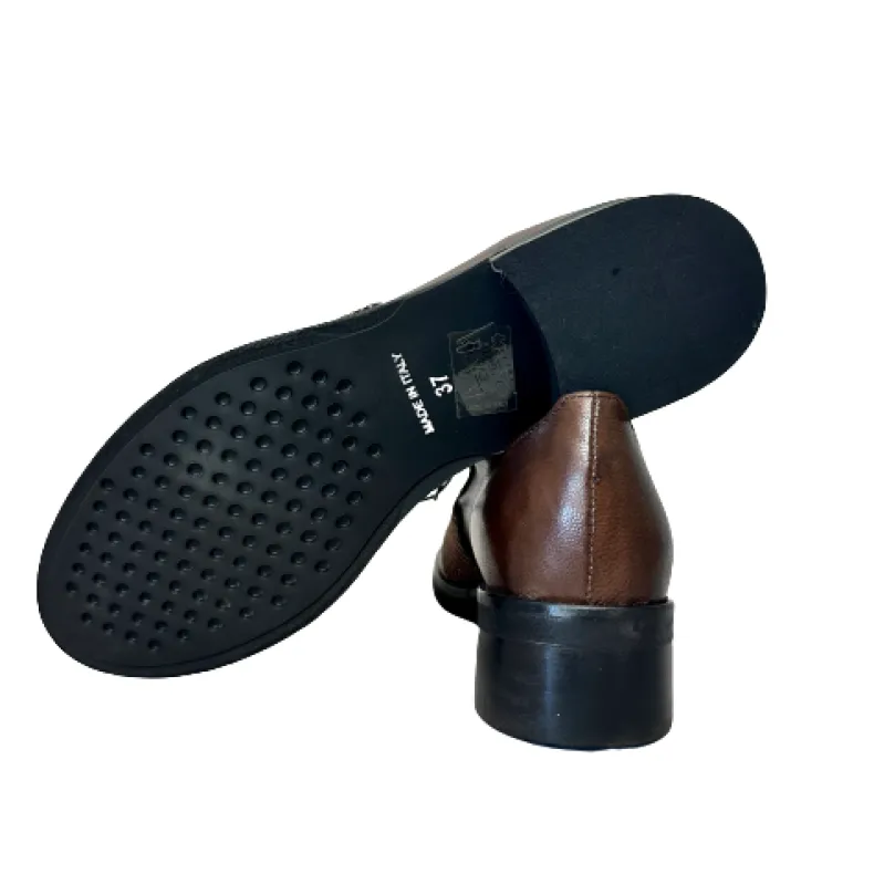 Brown Shoe In Leather And Suede With PFV Rhinestones