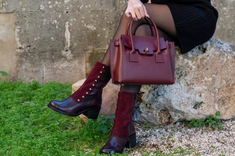 Camarri 1916 Bordeaux Leather Ankle Boot With Buttons