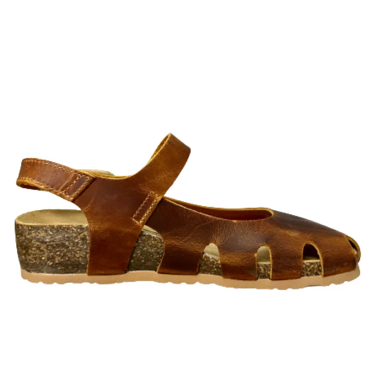 Closed Toe Bionatura Sandal In Apricot Oiled Leather