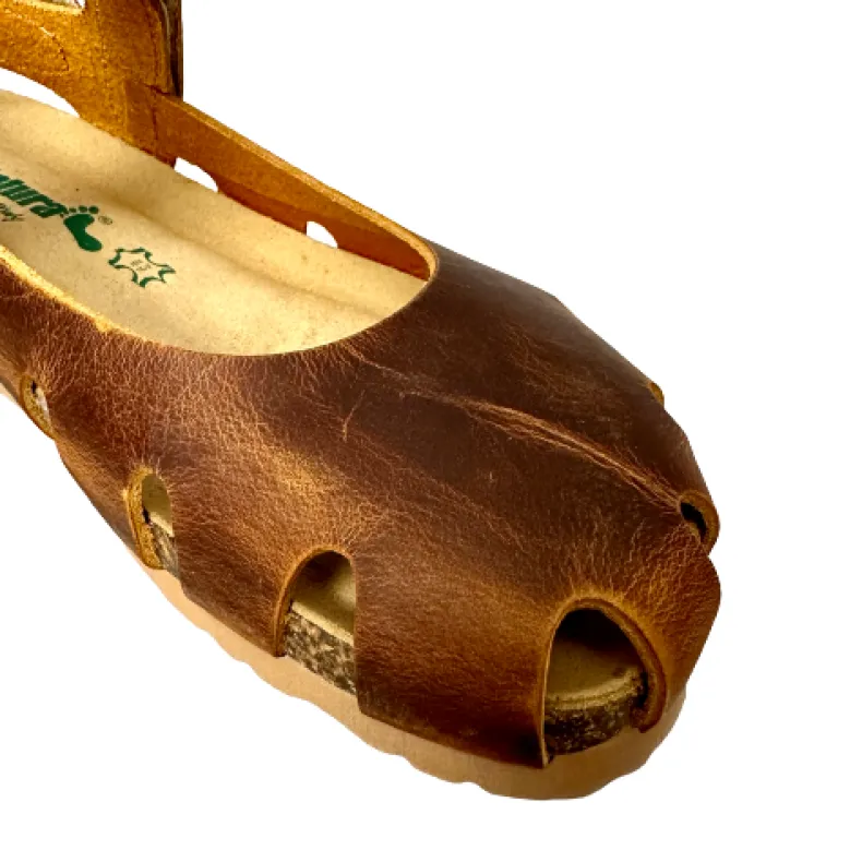 Closed Toe Bionatura Sandal In Apricot Oiled Leather