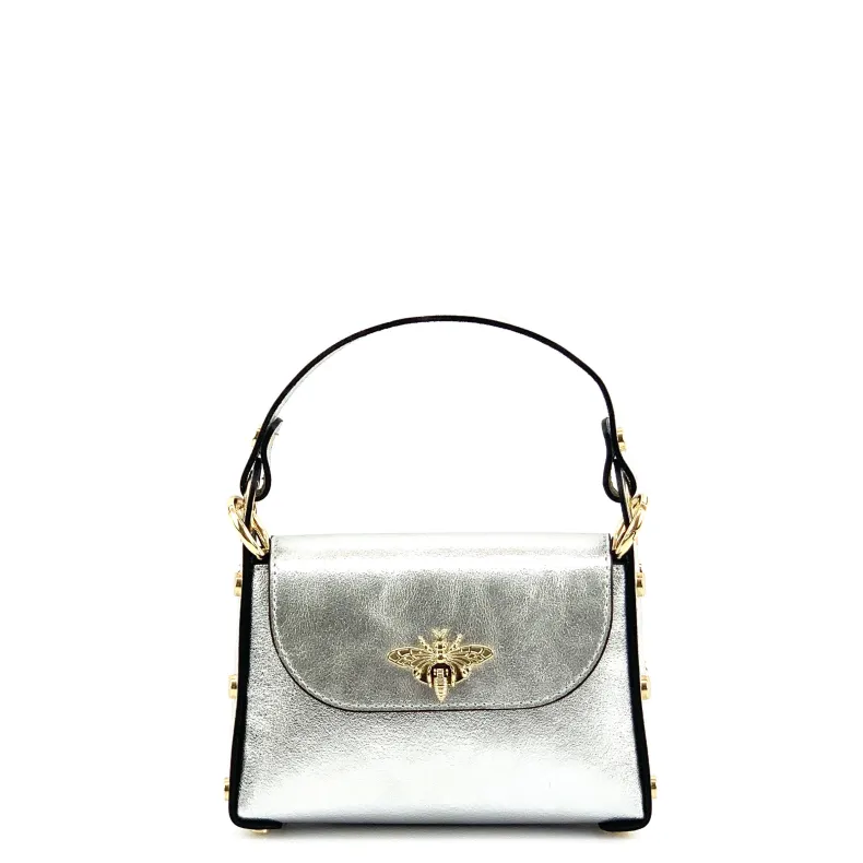 Elegant Handbag In Metallic Leather