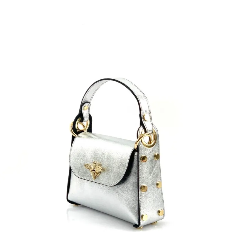 Elegant Handbag In Metallic Leather