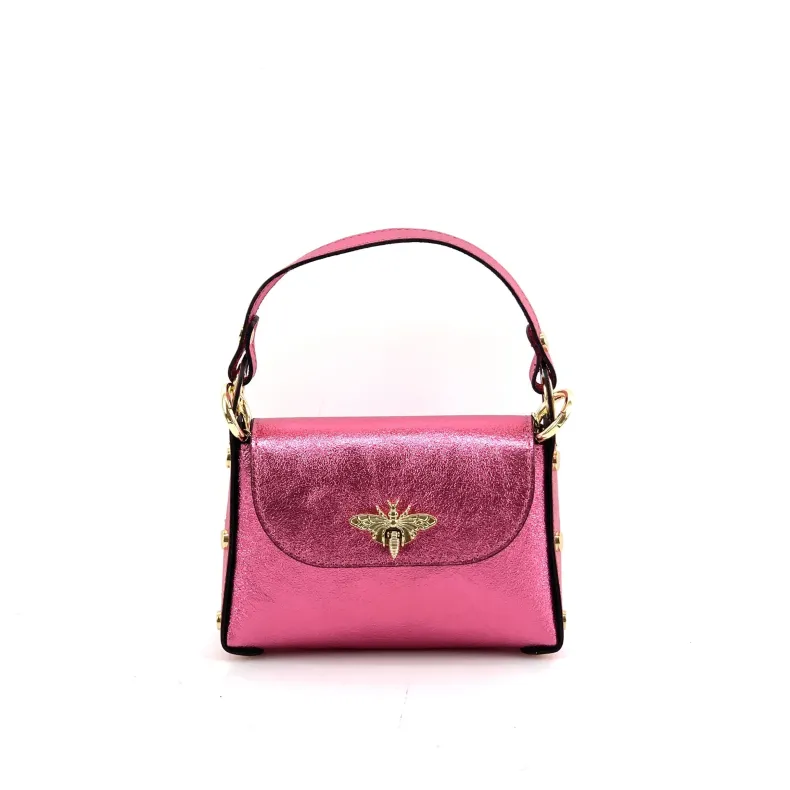 Elegant Handbag In Metallic Leather