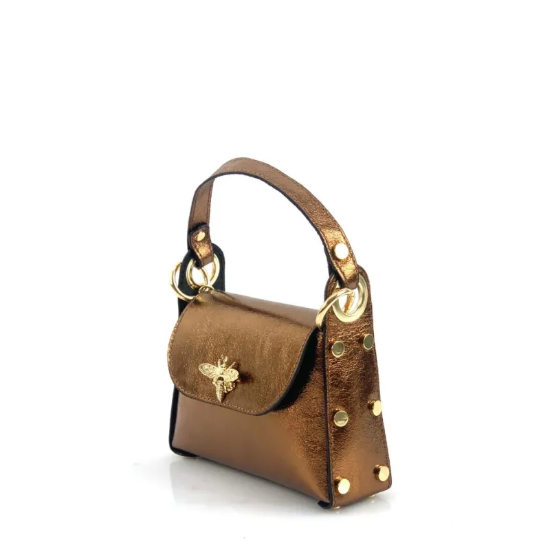 Elegant Handbag In Metallic Leather