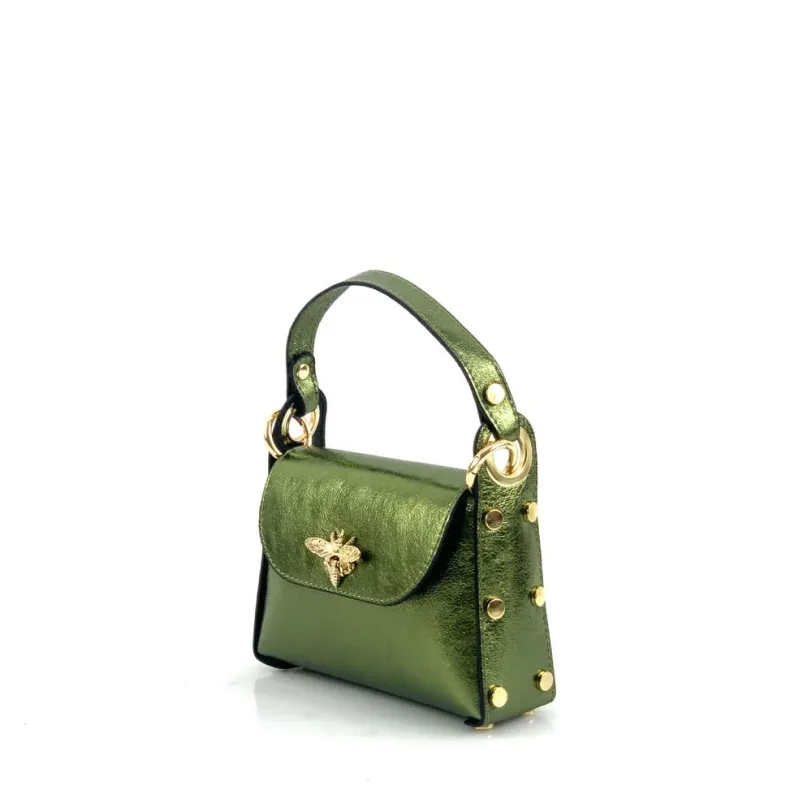 Elegant Handbag In Metallic Leather