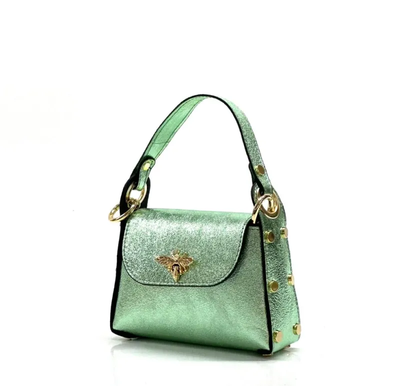 Elegant Handbag In Metallic Leather