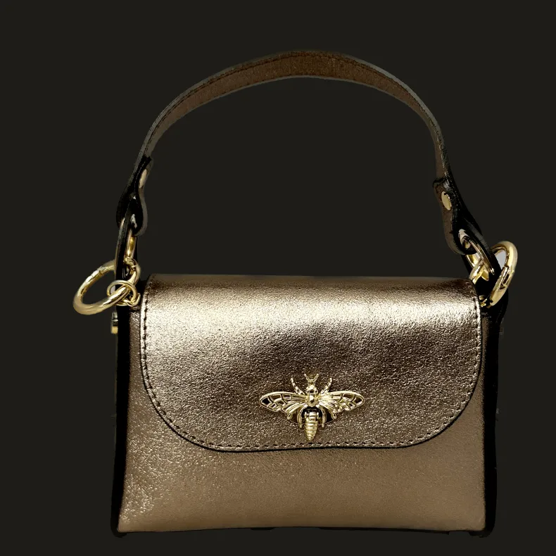 Elegant Handbag In Metallic Leather