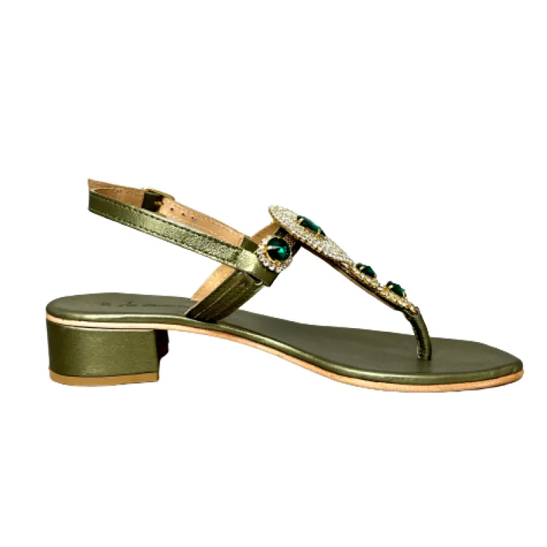 Flip Flop Jewel Sandal In Laminated Green Leather