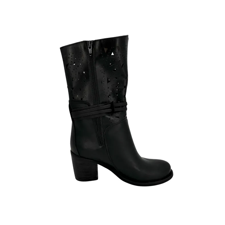 Handcrafted Boot In Black Lasered Nubuck Leather