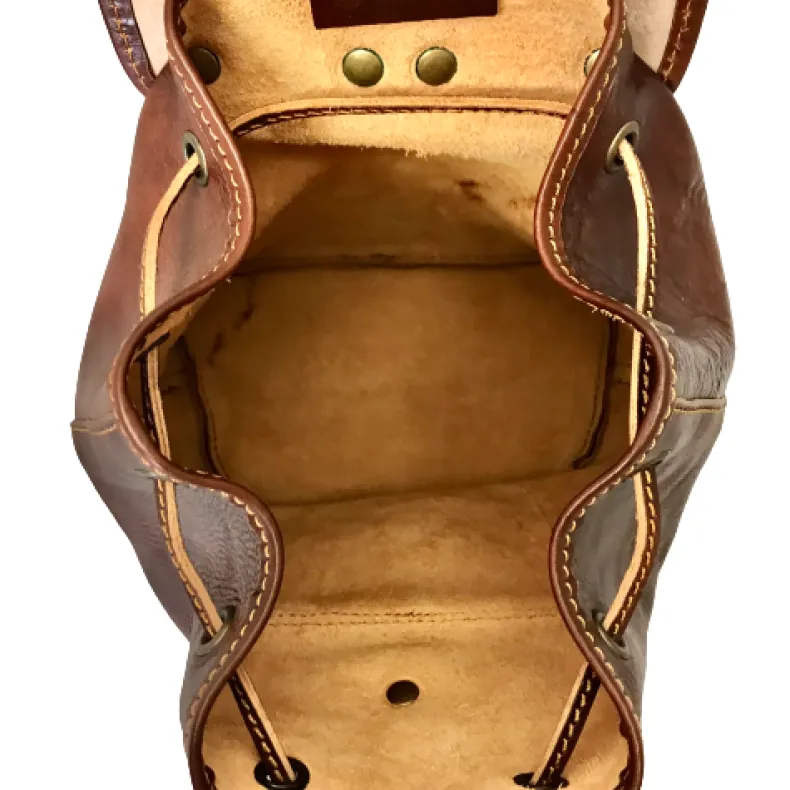 Handcrafted Dark Brown Bucket Backpack