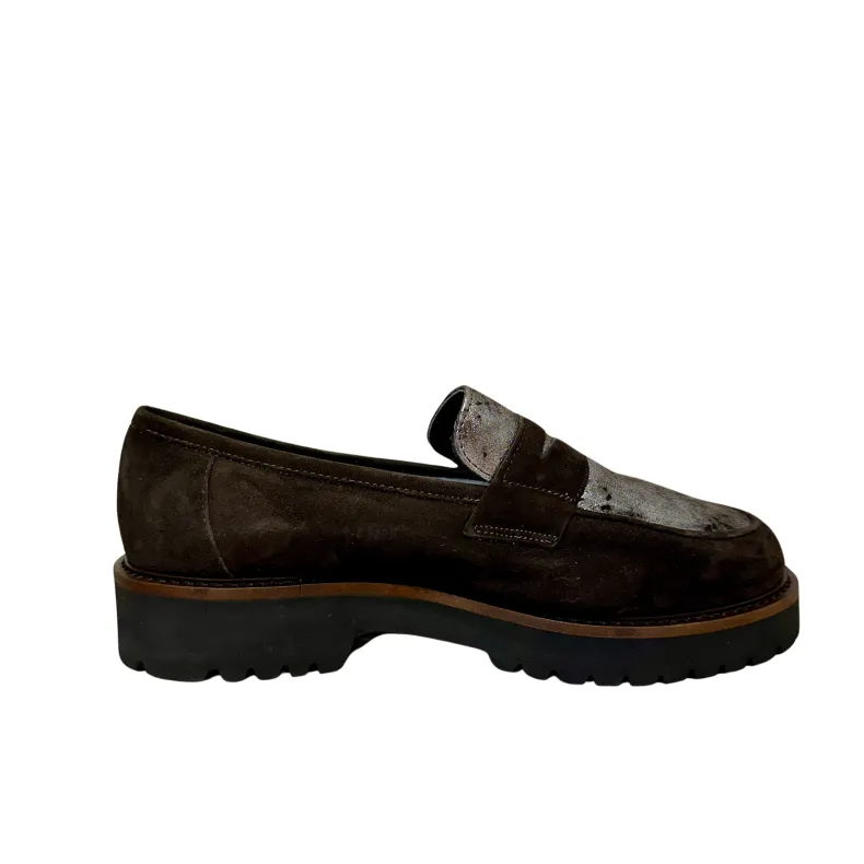Handcrafted Moccasin In Dark Brown Suede And Lambskin Lining