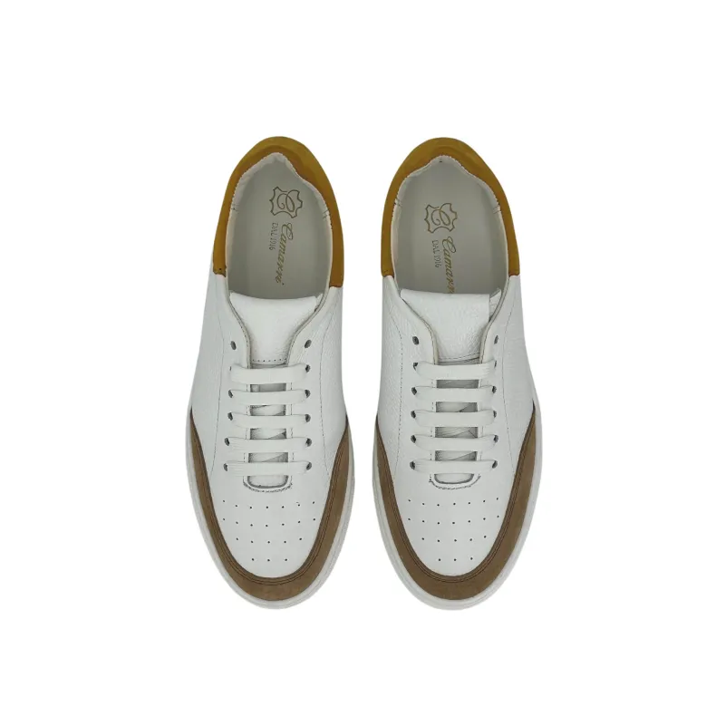 Handcrafted Sneakers In White Leather And Nubuck