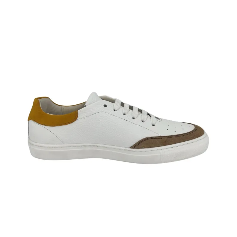 Handcrafted Sneakers In White Leather And Nubuck