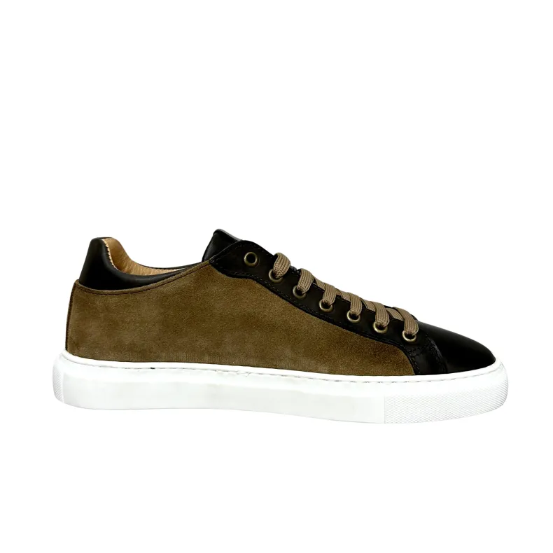 Handcrafted Sneakers In Taupe Nubuck And Dark Brown Leather