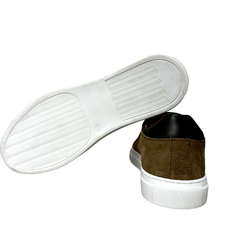 Handcrafted Sneakers In Taupe Nubuck And Dark Brown Leather