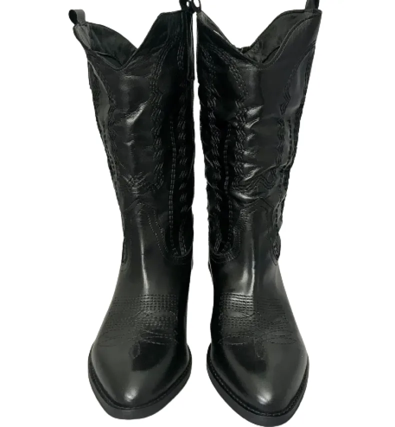 Handcrafted Texan In Medium Black Leather