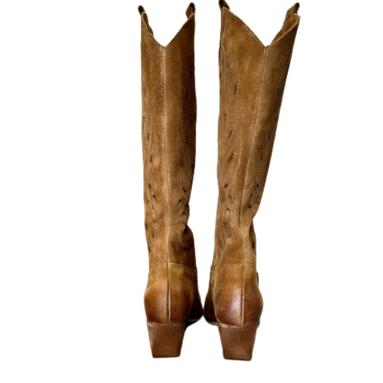 Handcrafted Texan In Lasered Leather Suede
