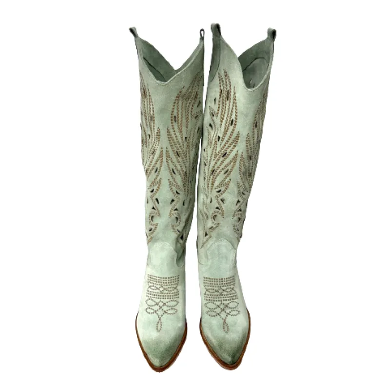 Handcrafted Texan In High Sage Lasered Suede