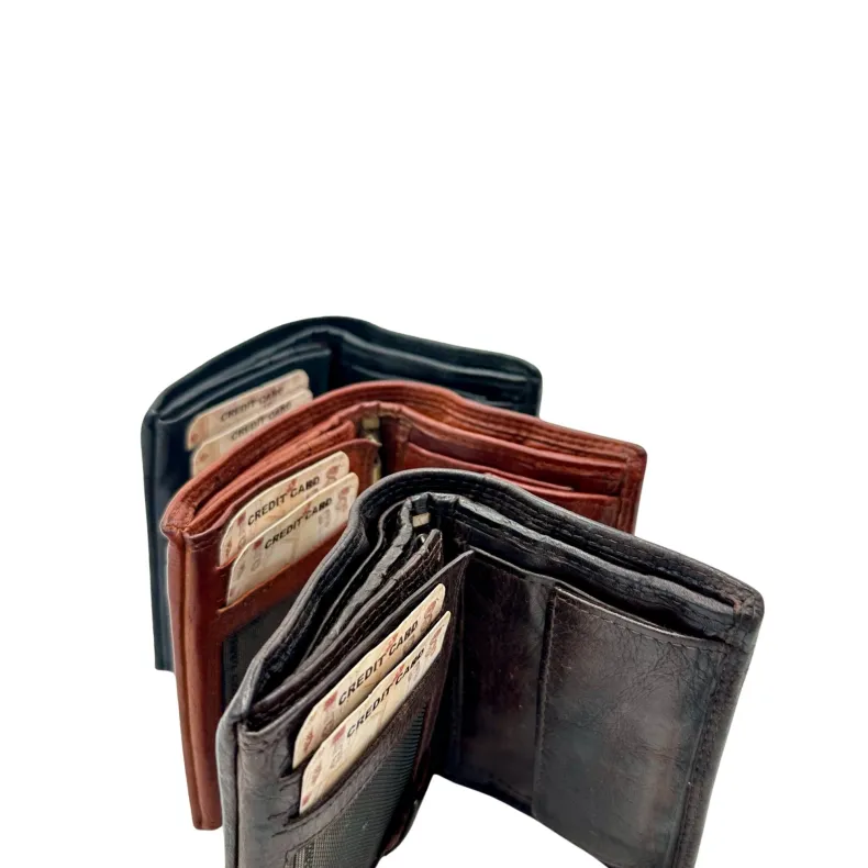 Handcrafted Vertical Washed Leather Wallet S