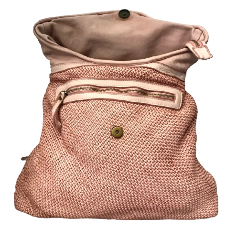 Handmade Backpack In Washed And Woven Leather