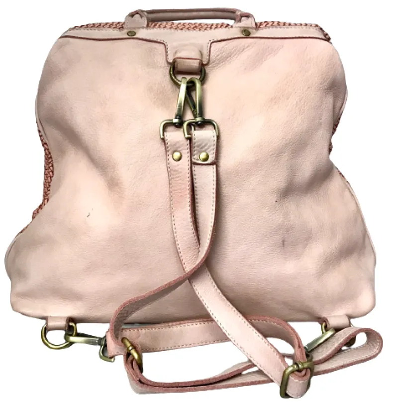 Handmade Backpack In Washed And Woven Leather