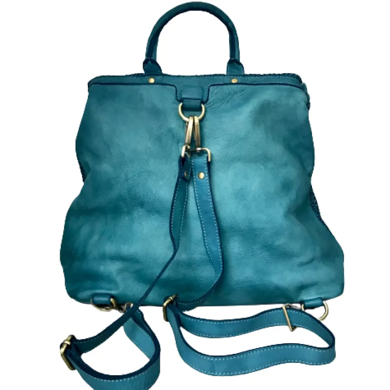 Handmade Backpack In Washed And Woven Leather