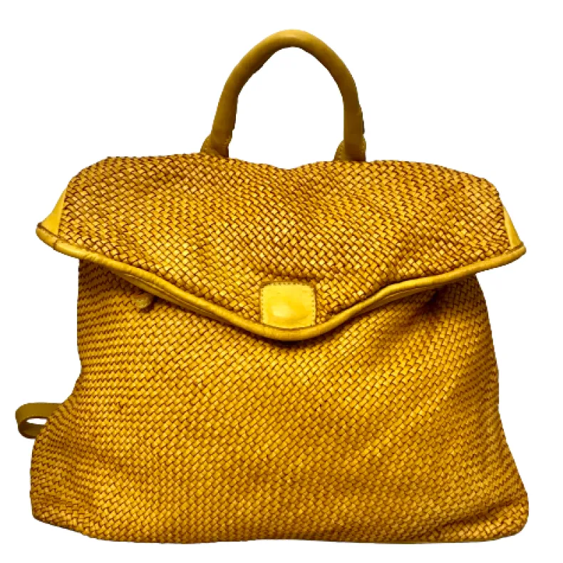 Handmade Backpack In Washed And Woven Leather