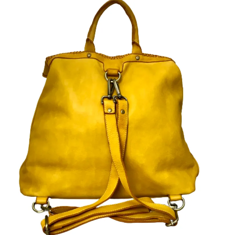 Handmade Backpack In Washed And Woven Leather