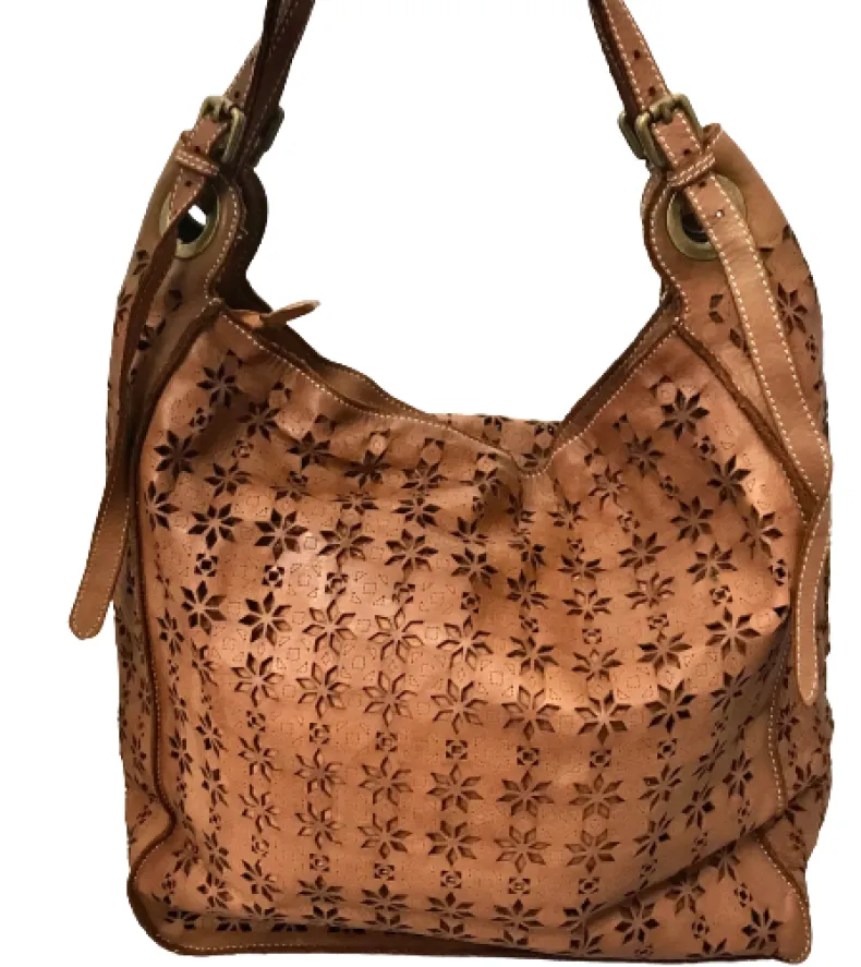 Handmade Bag In Washed And Lasered Leather