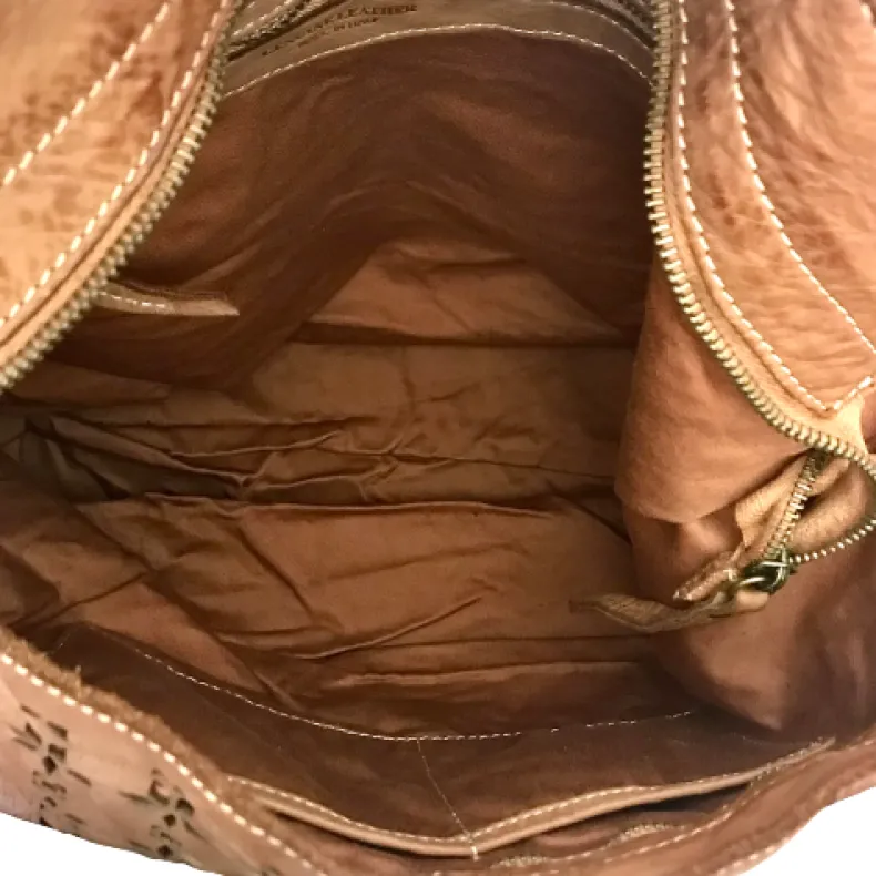 Handmade Bag In Washed And Lasered Leather