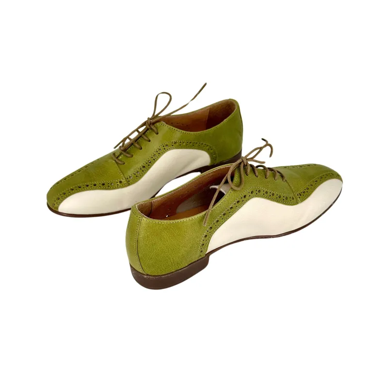 Handmade Lace-up In Green And Off-white Dipped Leather