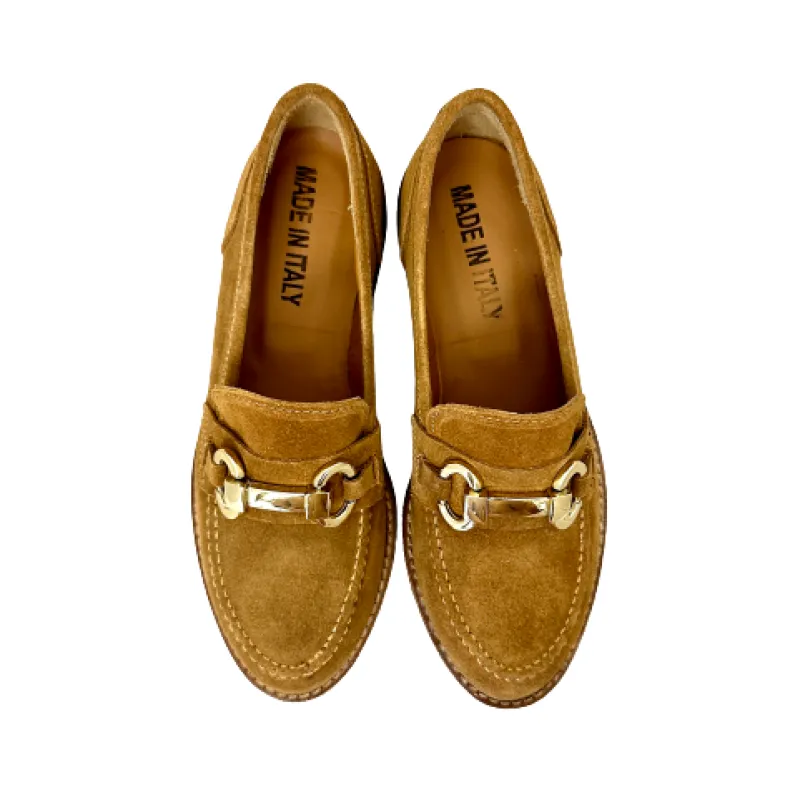 Handmade Moccasin In Leather Nubuck With Horsebit