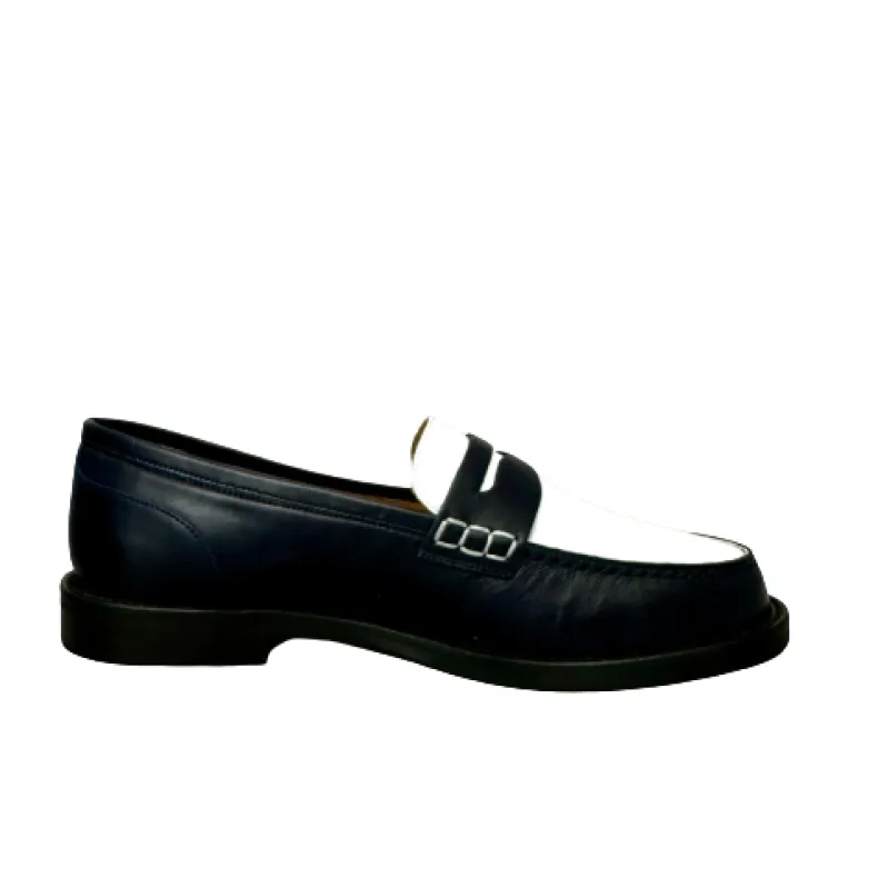 Handmade Moccasin Sewn In White And Blue Leather