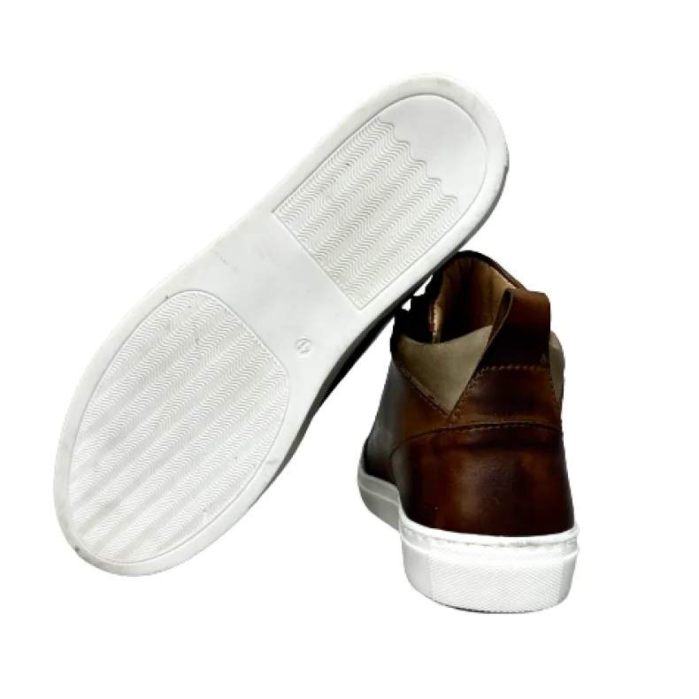 High-top Handmade Sneakers In Brown Leather