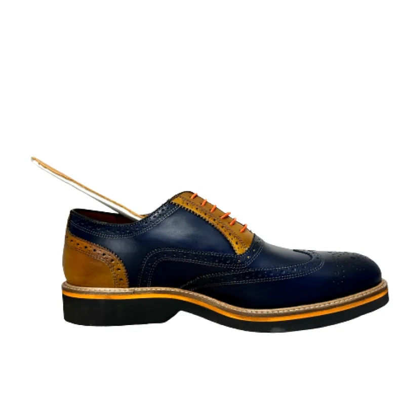 Lace-up In Blue And Ocher Leather