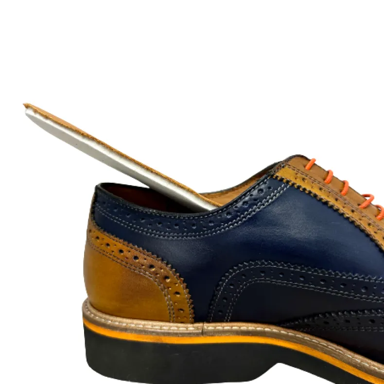 Lace-up In Blue And Ocher Leather