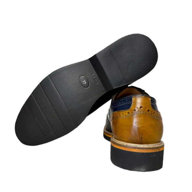 Lace-up In Blue And Ocher Leather