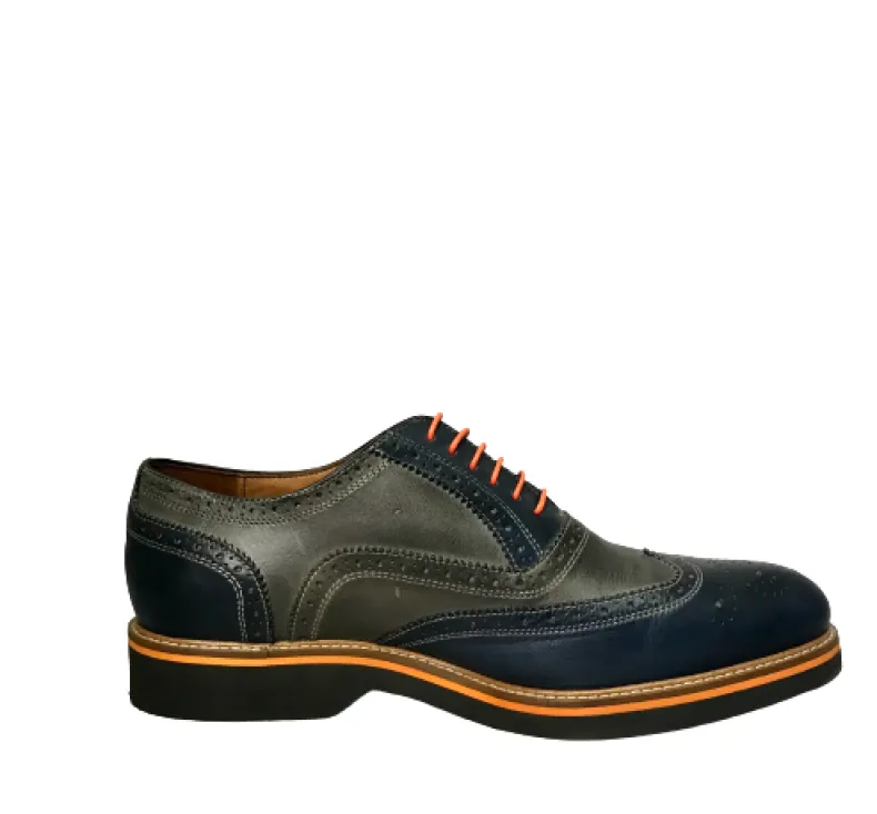 Lace-up In Blue And Gray Leather Mod.W