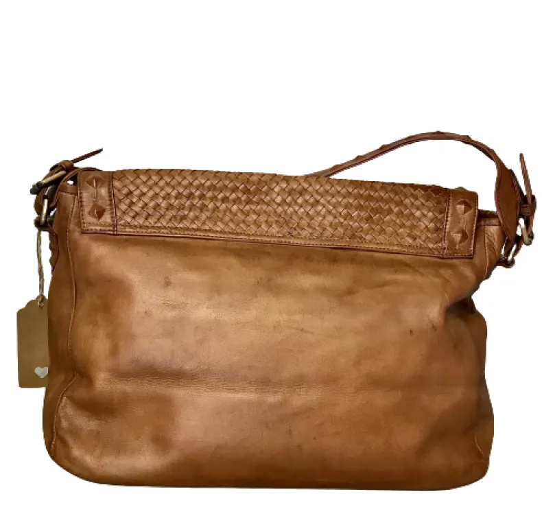 Large Handcrafted Bag With Woven Flap