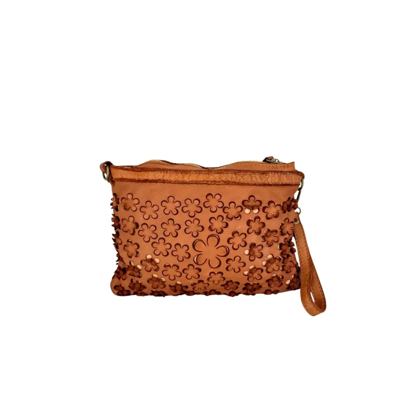 Lillà Small – Leather Clutch Bag With Lasered Flowers