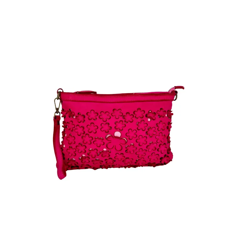 Lillà Small – Leather Clutch Bag With Lasered Flowers