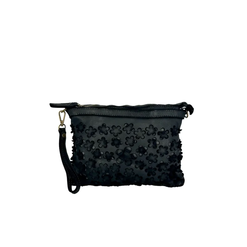 Lillà Small – Leather Clutch Bag With Lasered Flowers