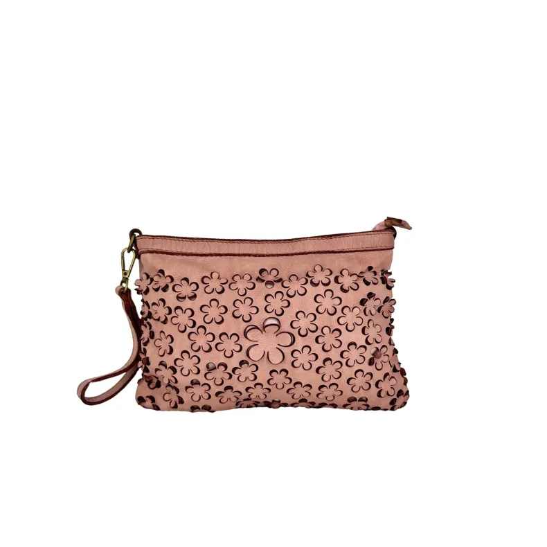 Lillà Small – Leather Clutch Bag With Lasered Flowers