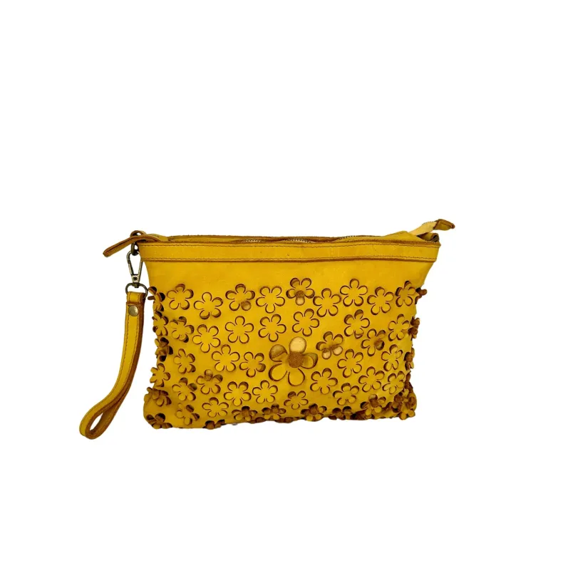 Lillà Small – Leather Clutch Bag With Lasered Flowers