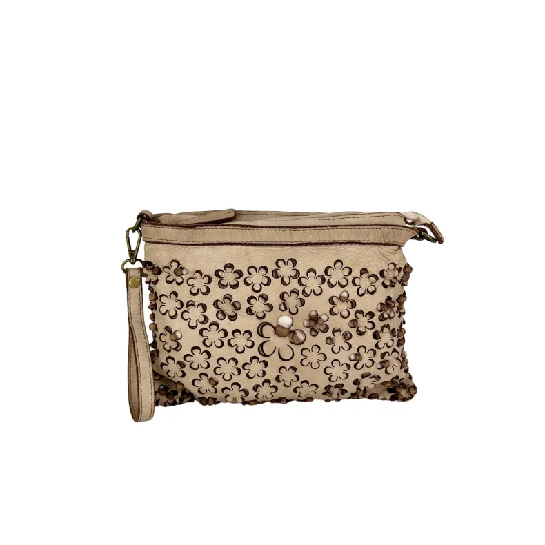 Lillà Small – Leather Clutch Bag With Lasered Flowers