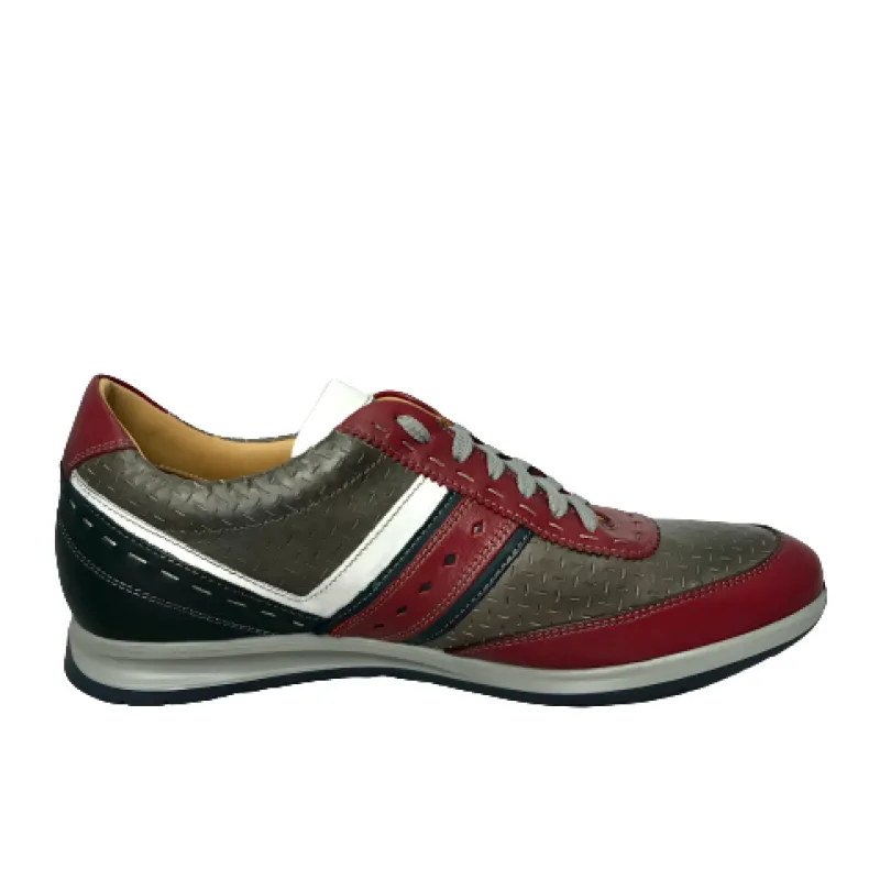 Low Sneakers In Gray And Red Leather