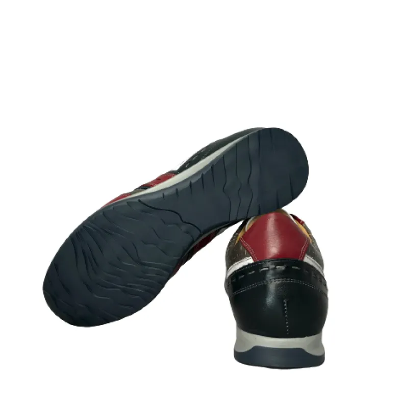 Low Sneakers In Gray And Red Leather