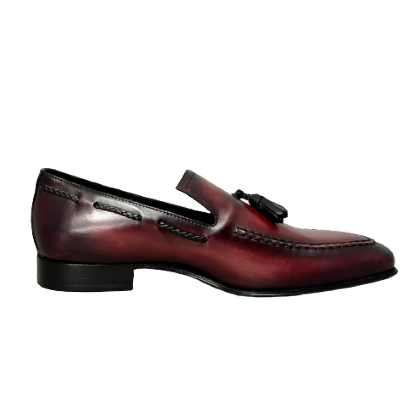 Moccasin In Burgundy Leather With Screen-printed Tassels