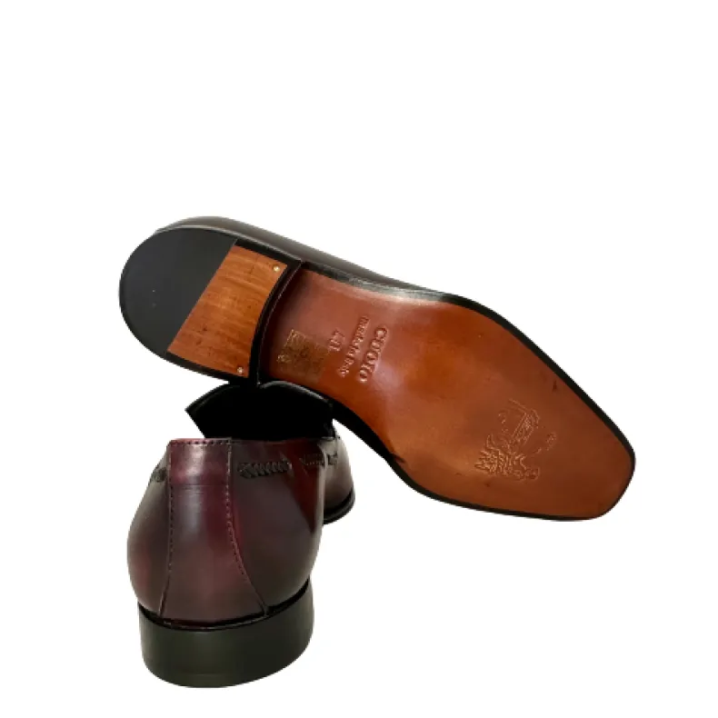 Moccasin In Burgundy Leather With Screen-printed Tassels