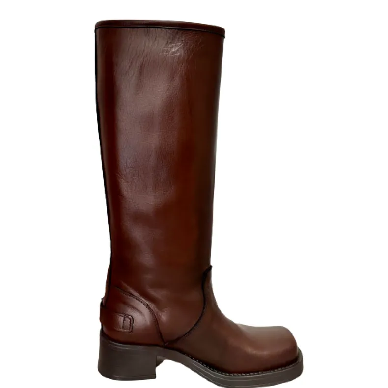PFV Brown Biker Boot With Buckles And Square Toe